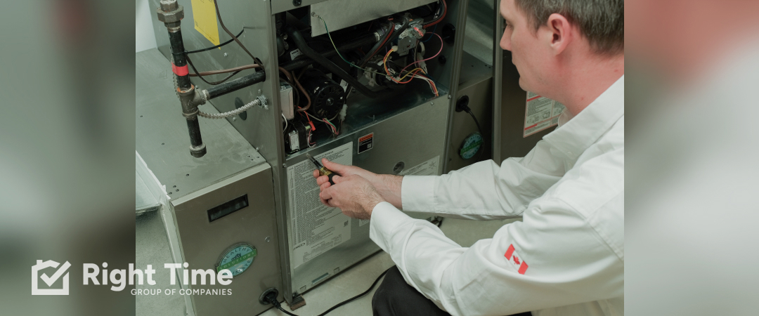 HVAC technician inspecting an indoor heating system after repeated failures in Saskatoon.